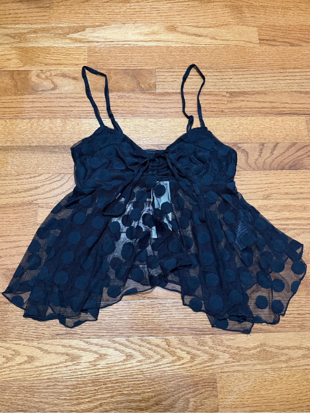 Urban Outfitters Black Sheer Polka Dot Babydoll Cami